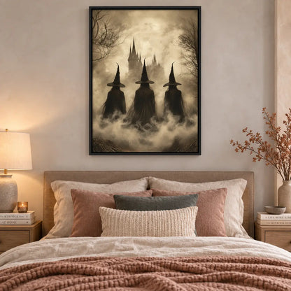 Three Witches Foggy Castle Halloween Wall Art 6