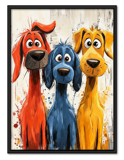 Three Colorful Dogs Abstract Painting Wall Art 1