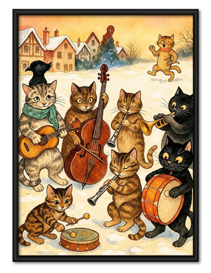 Cat Band Winter Music Illustration Wall Art