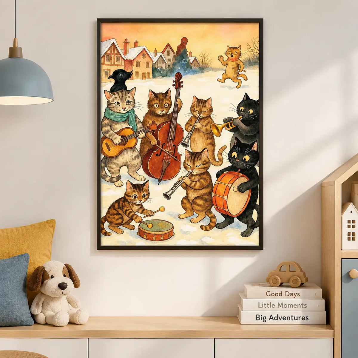 Cat Band Winter Music Illustration Wall Art 2