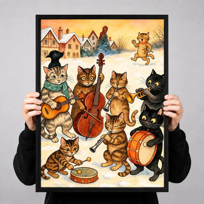 Cat Band Winter Music Illustration Wall Art 3
