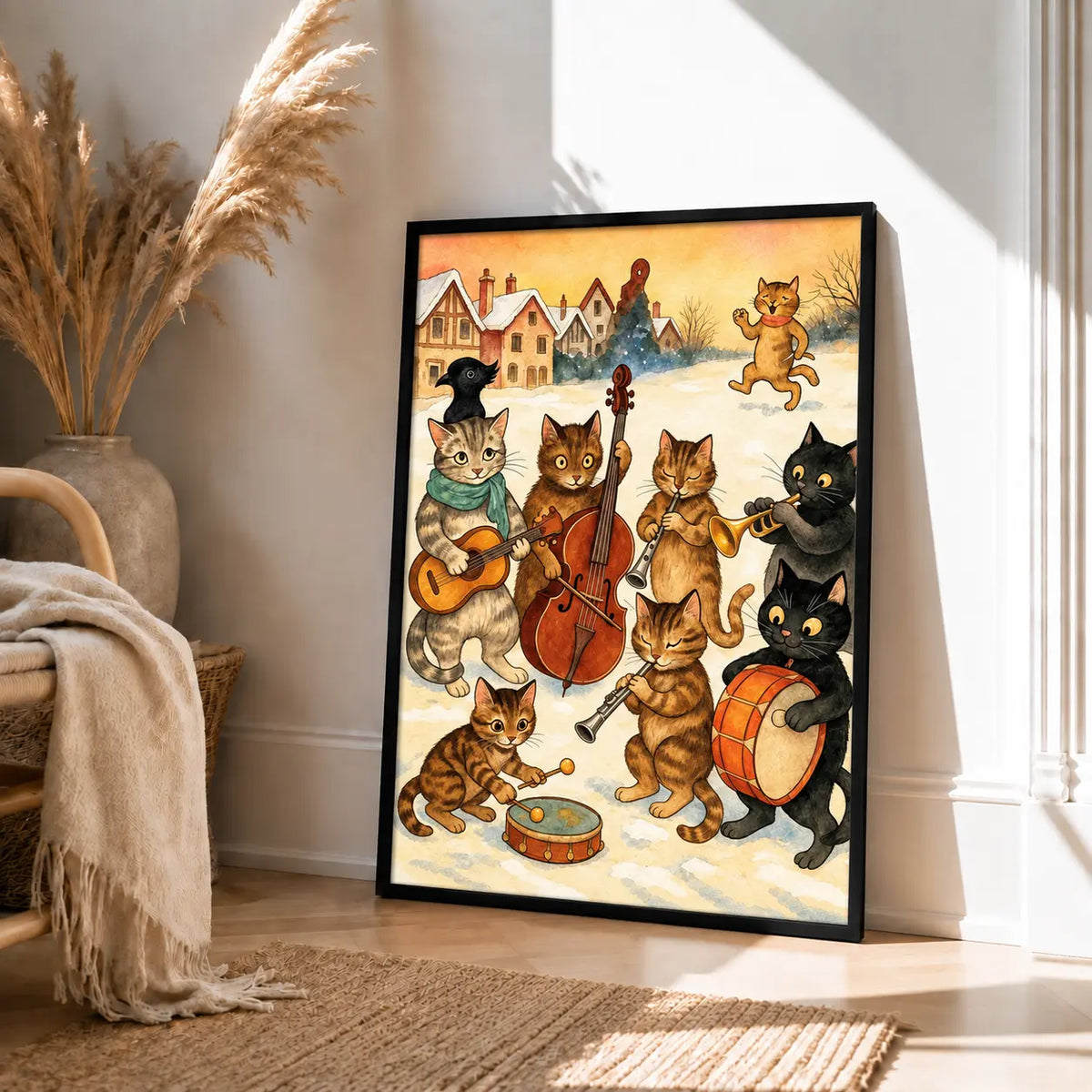 Cat Band Winter Music Illustration Wall Art 4