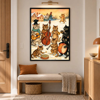 Cat Band Winter Music Illustration Wall Art 6