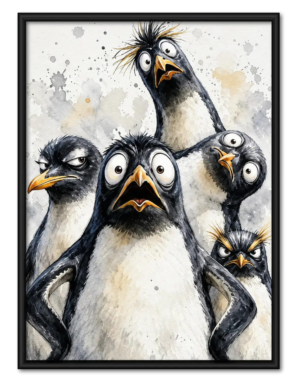 Funny Penguin Group Watercolor Wall Art 1