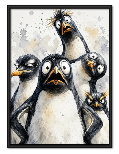 Funny Penguin Group Watercolor Wall Art 1