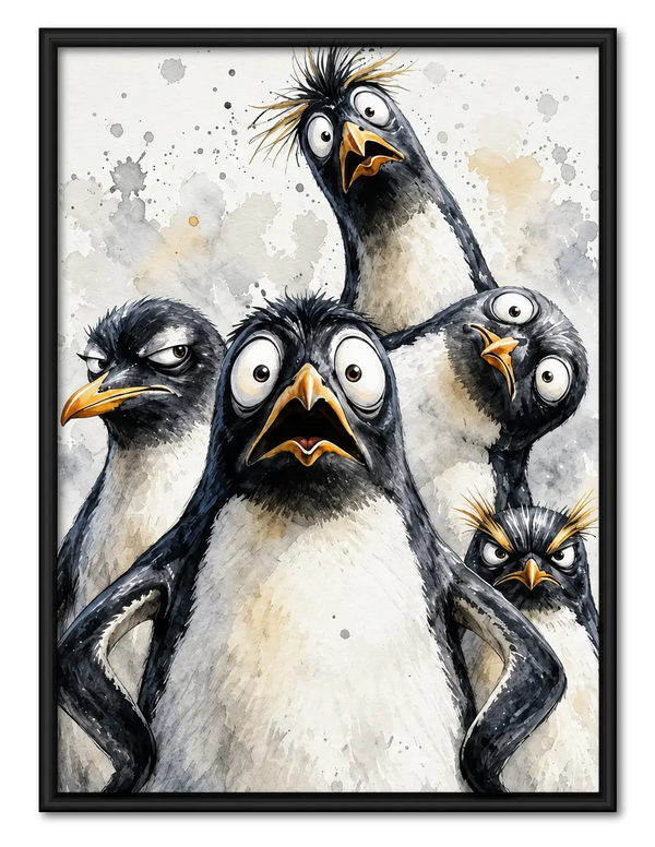 Funny Penguin Group Watercolor Wall Art