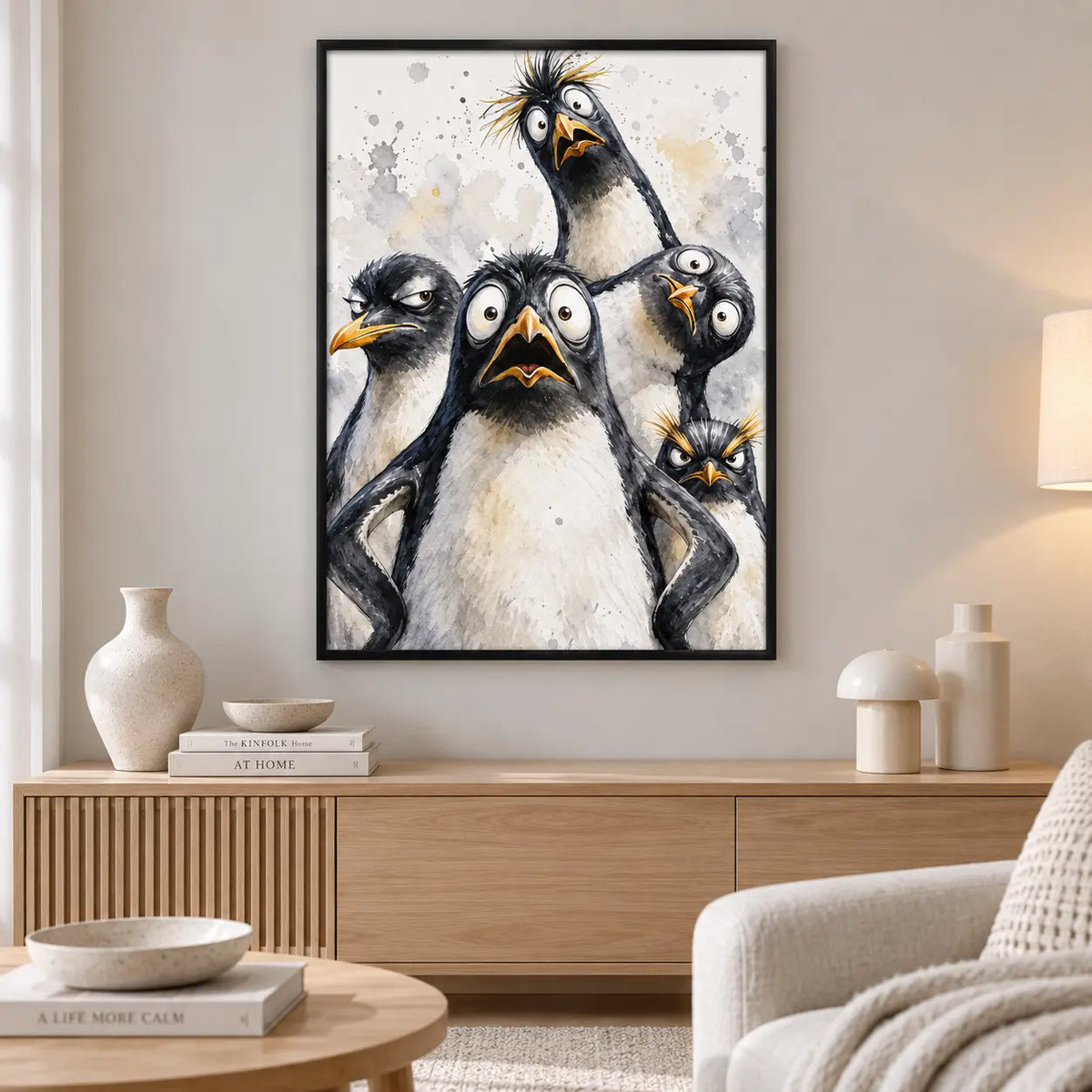 Funny Penguin Group Watercolor Wall Art 2