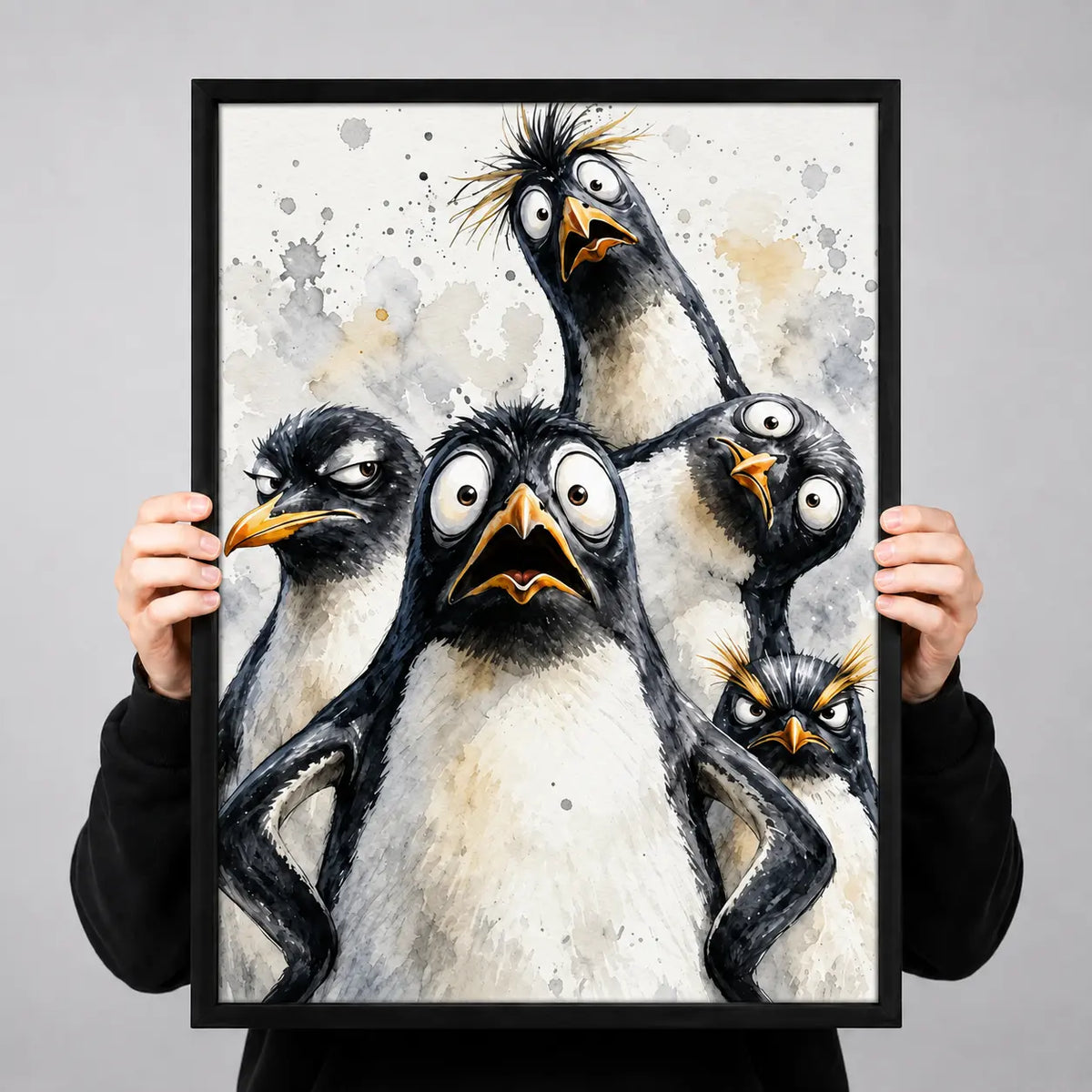 Funny Penguin Group Watercolor Wall Art 3