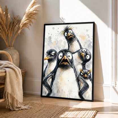 Funny Penguin Group Watercolor Wall Art 4