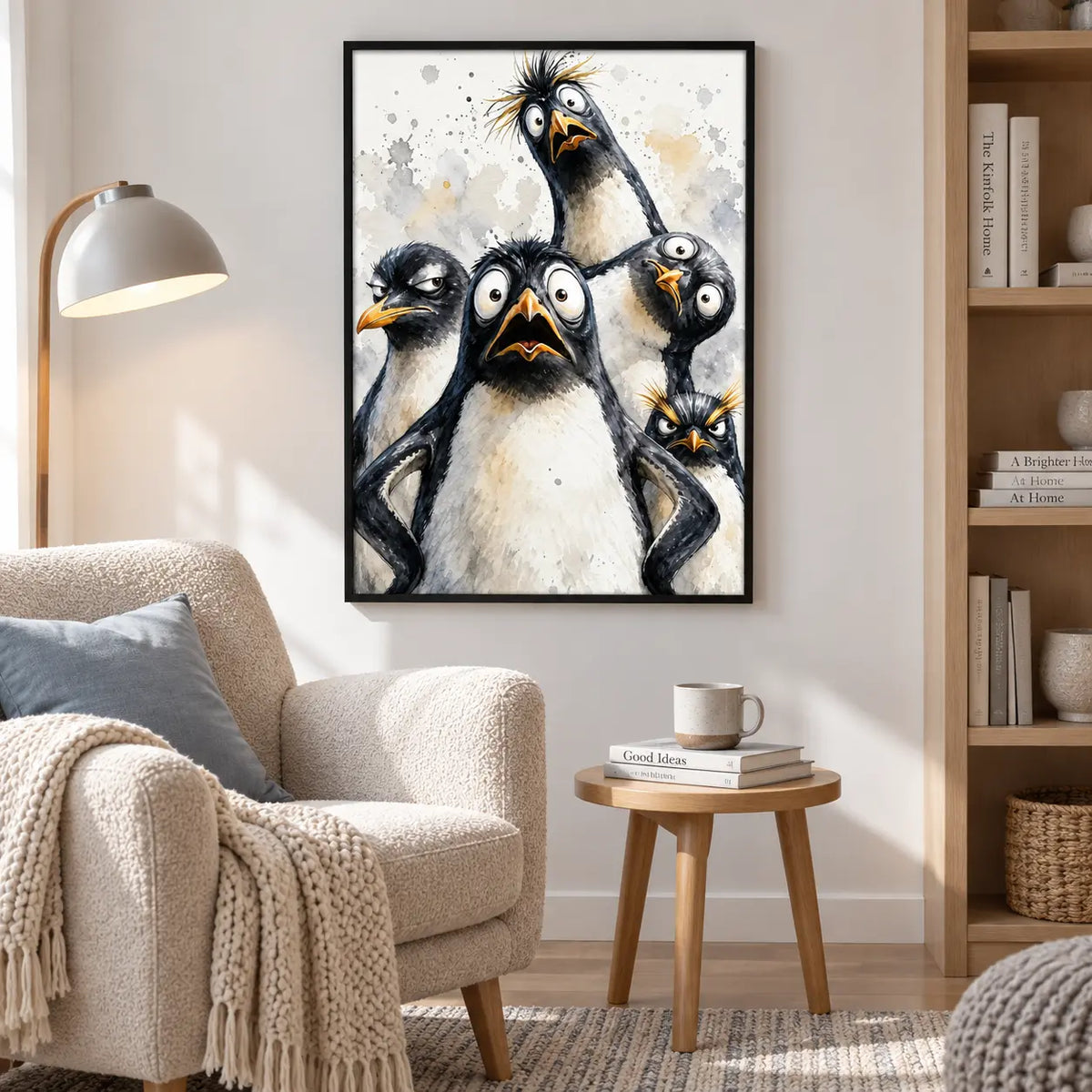 Funny Penguin Group Watercolor Wall Art 5