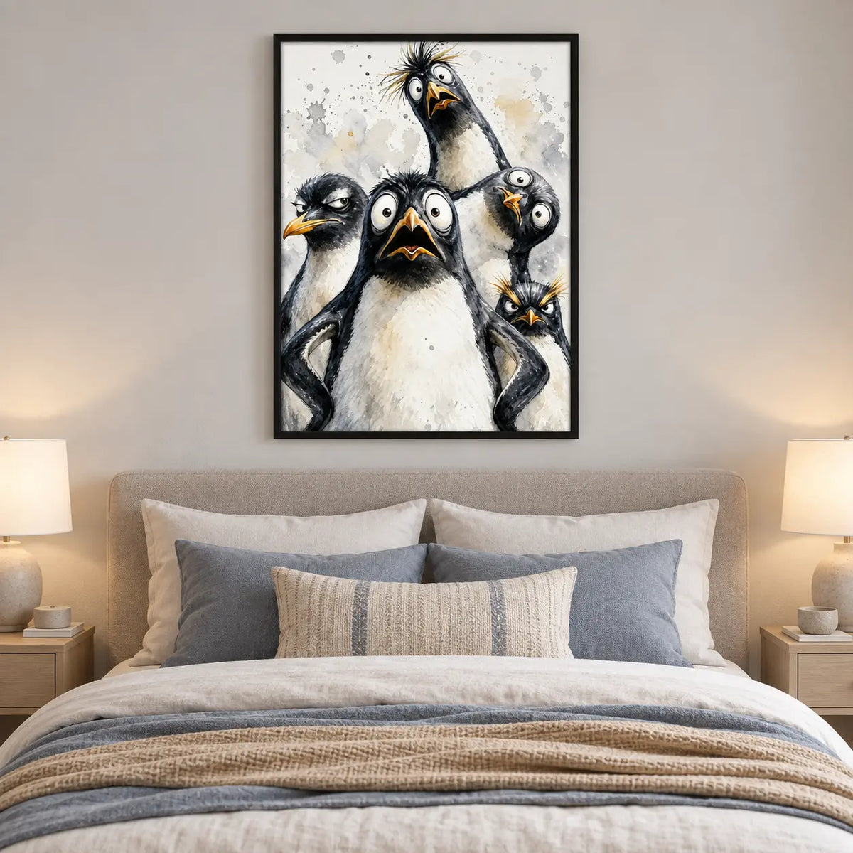 Funny Penguin Group Watercolor Wall Art 6