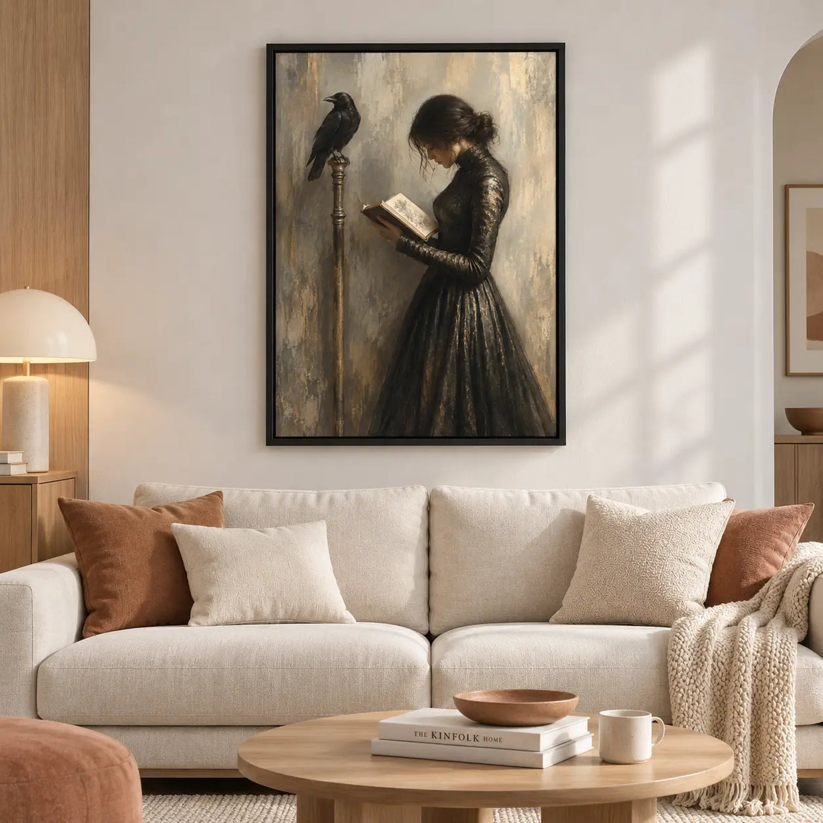 Woman Reading With Raven Dark Vintage Wall Art 2