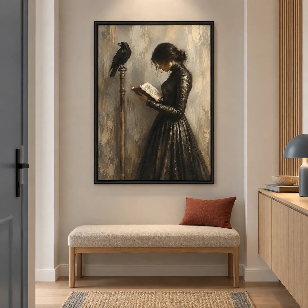 Woman Reading With Raven Dark Vintage Wall Art 5