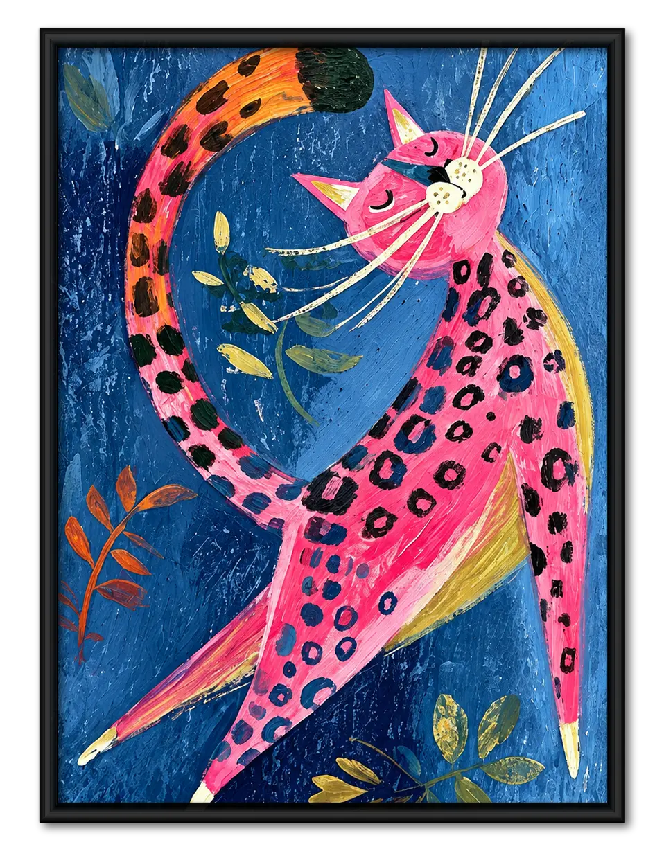 Pink Leopard Cat Colorful Painting Wall Art 1