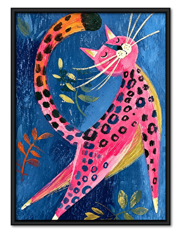 Pink Leopard Cat Colorful Painting Wall Art
