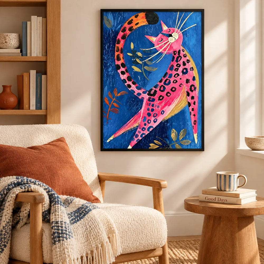 Pink Leopard Cat Colorful Painting Wall Art 2