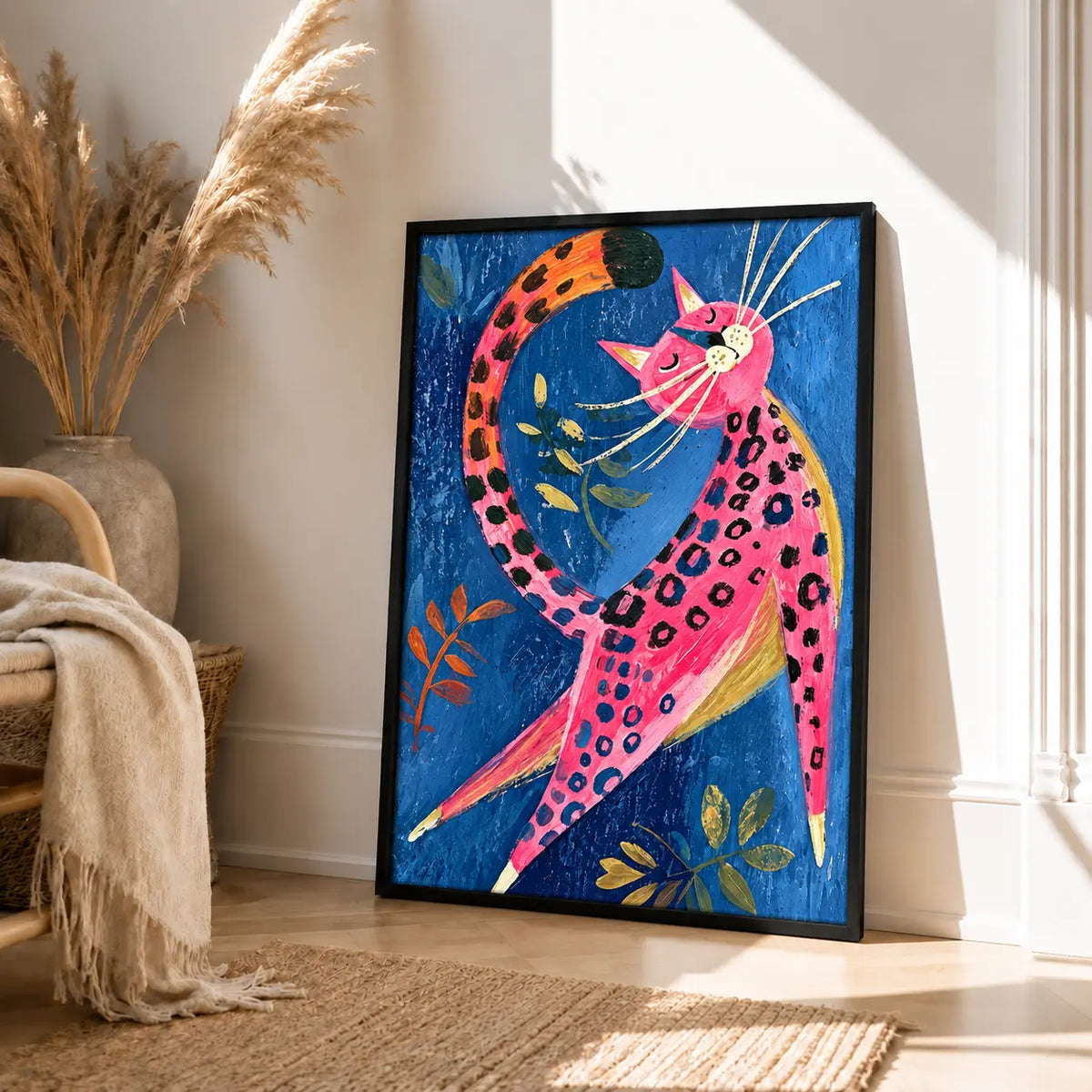 Pink Leopard Cat Colorful Painting Wall Art 4