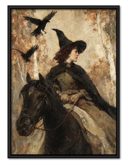 Witch Rider With Ravens Dark Fantasy Wall Art 1