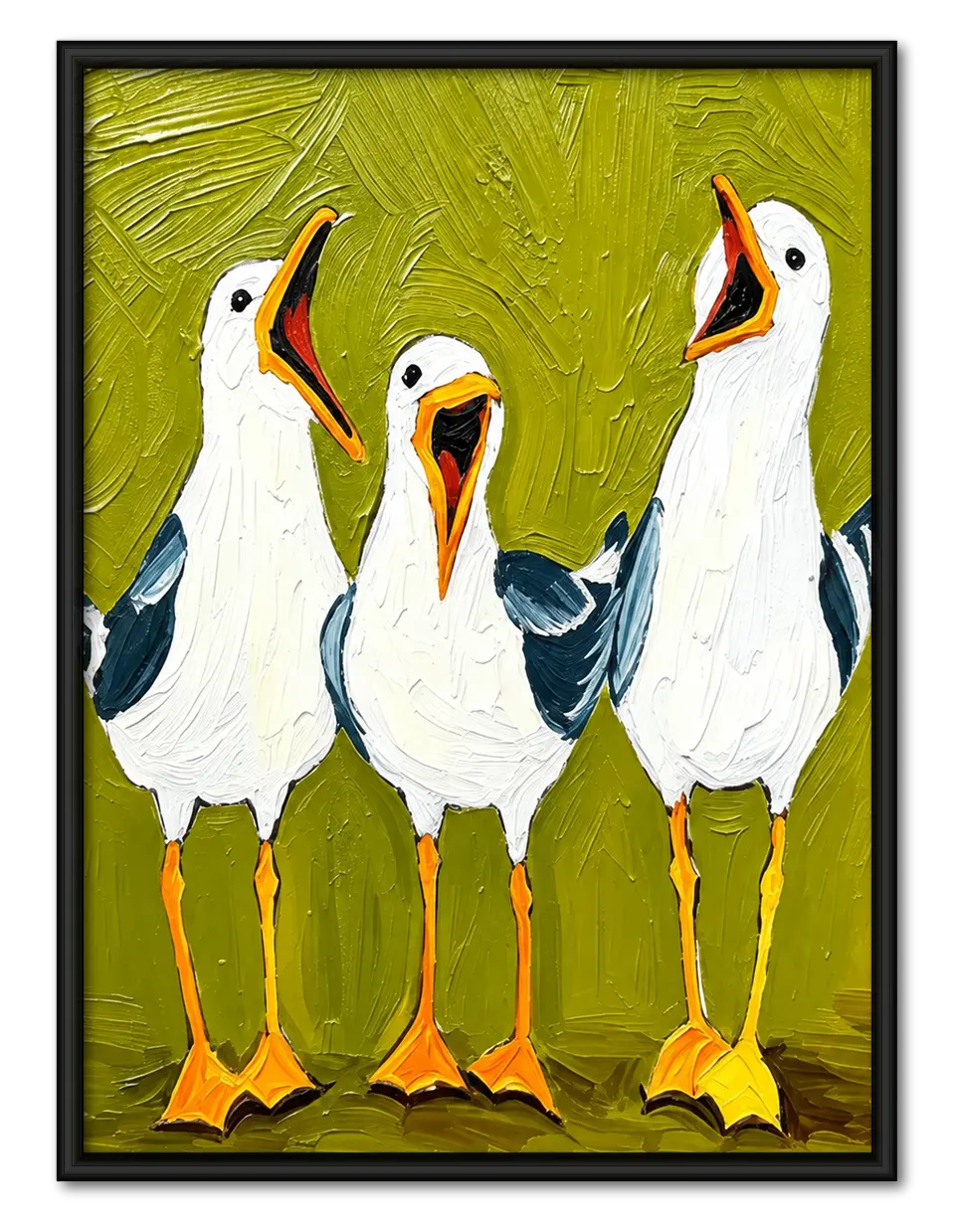 Three Seagulls Textured Painting Wall Art 1