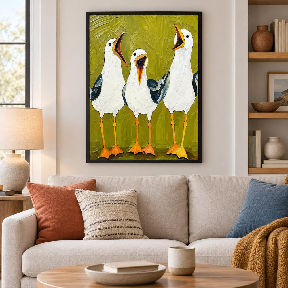Three Seagulls Textured Painting Wall Art 2