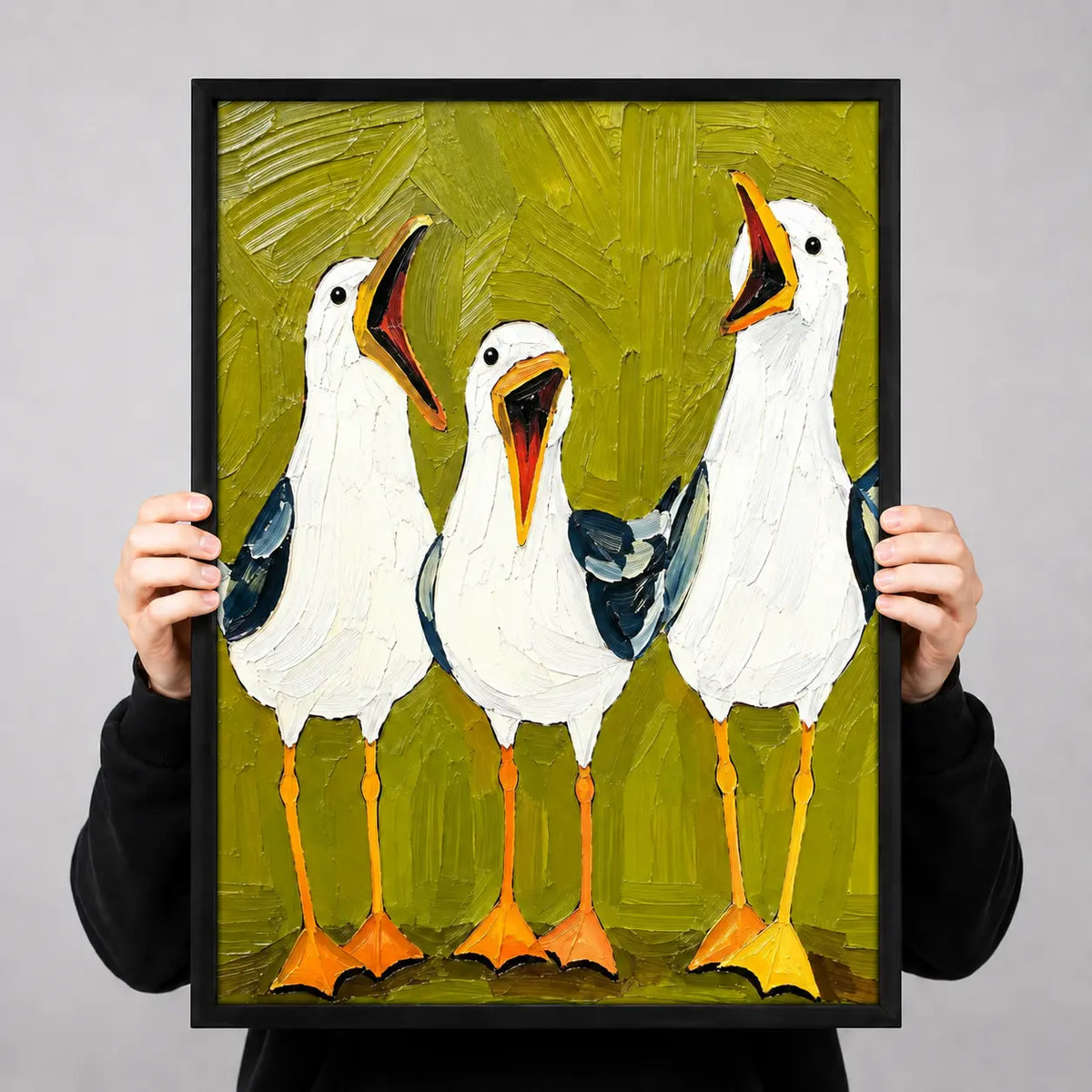 Three Seagulls Textured Painting Wall Art 3