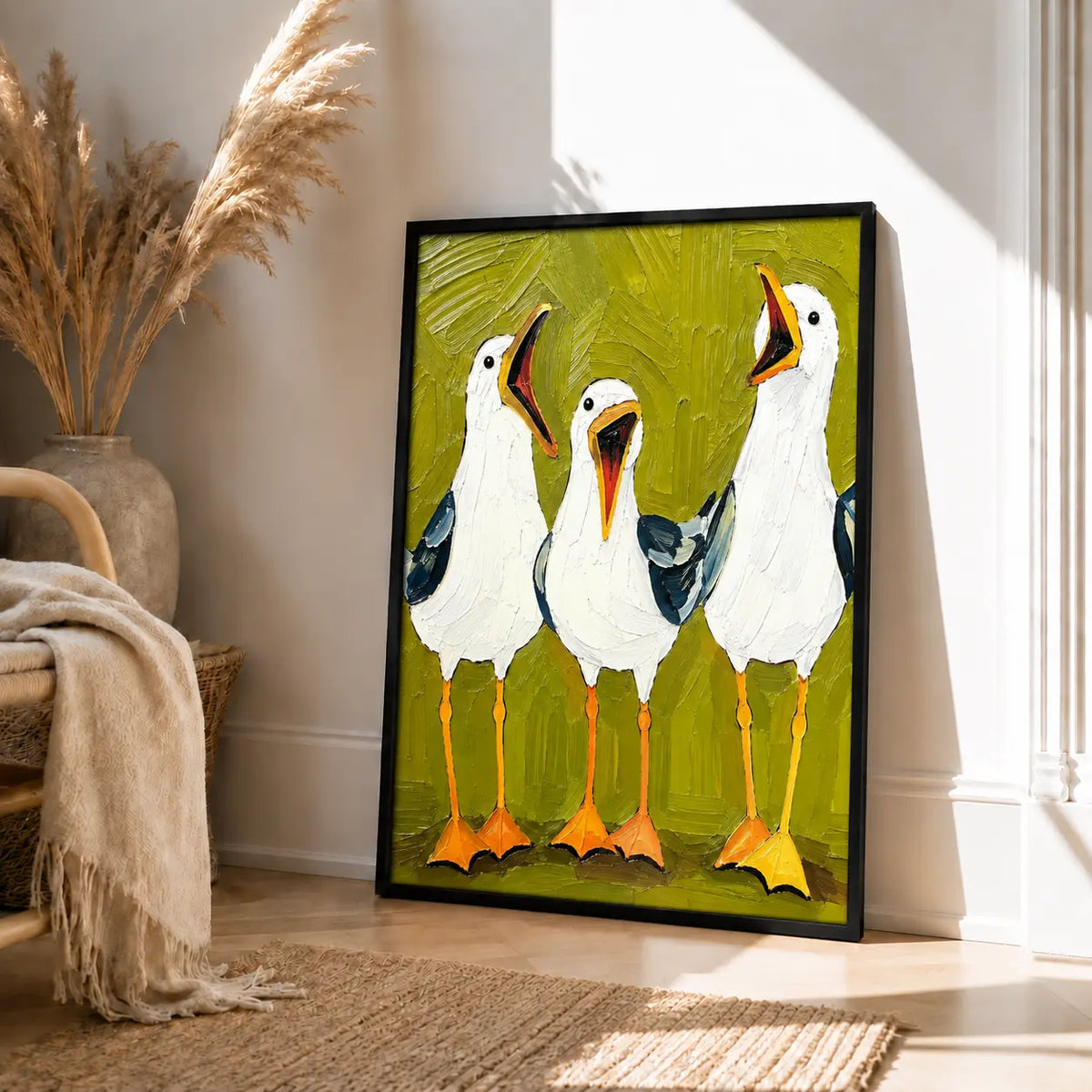 Three Seagulls Textured Painting Wall Art 4