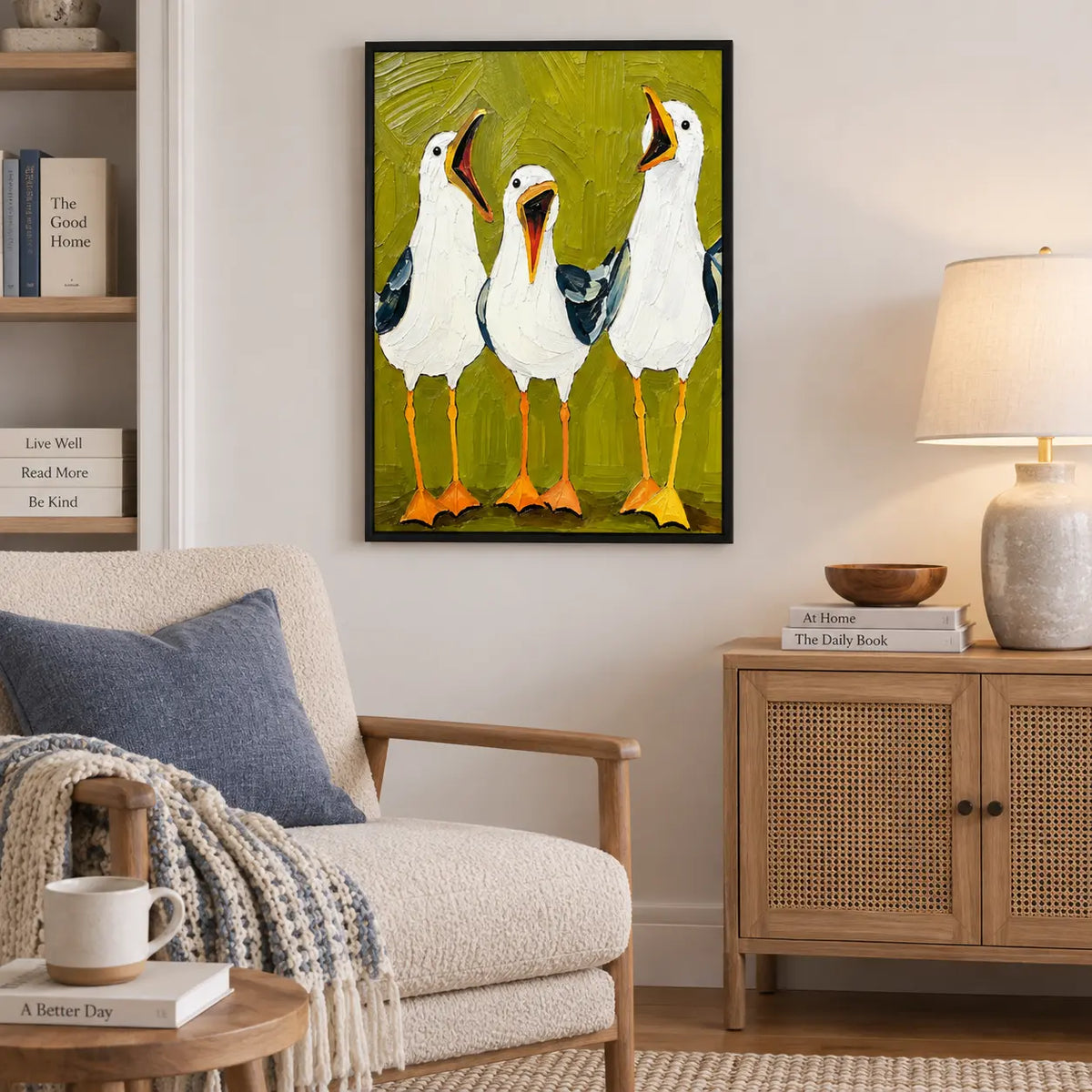 Three Seagulls Textured Painting Wall Art 5