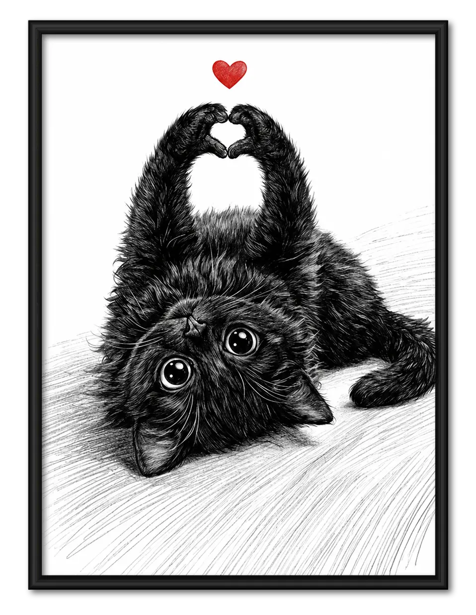 Black Cat Heart Love Sketch Wall Art 1