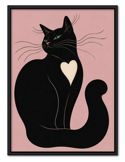 Black Cat with White Heart Wall Art