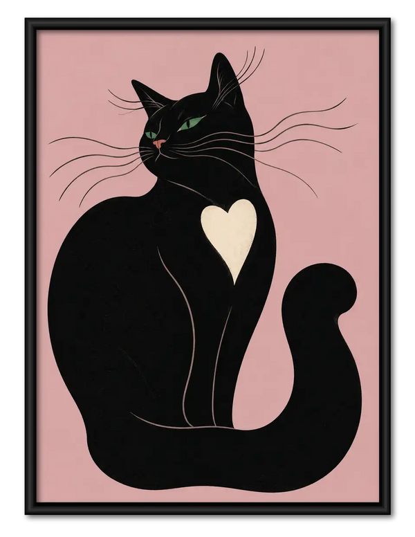 Black Cat with White Heart Wall Art
