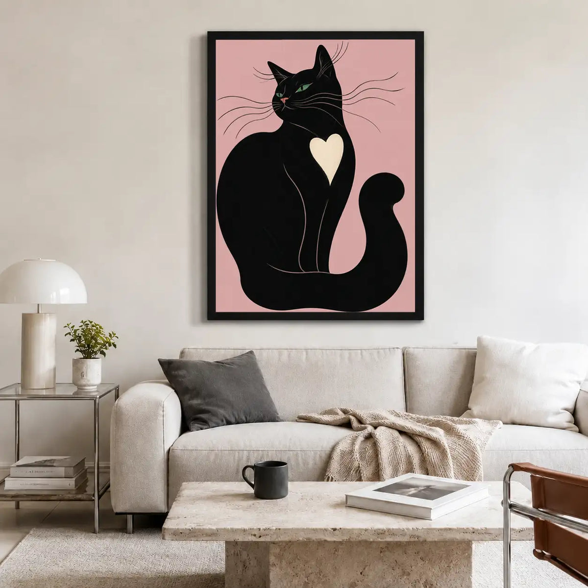 Black Cat with White Heart Wall Art 2