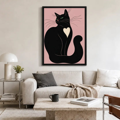 Black Cat with White Heart Wall Art 2
