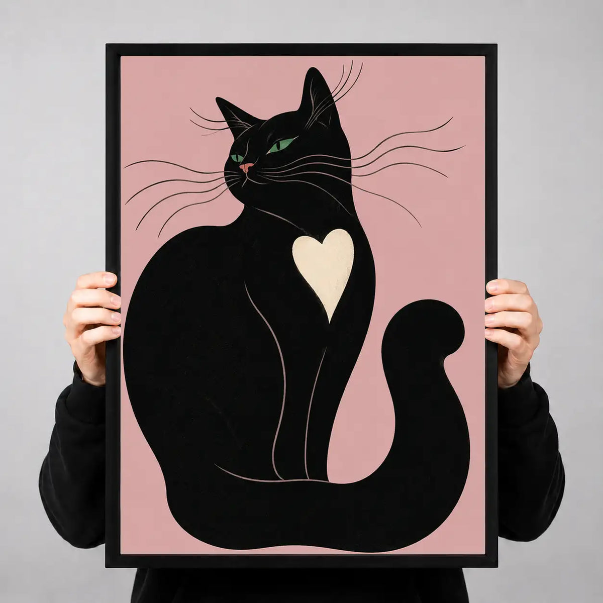 Black Cat with White Heart Wall Art 3