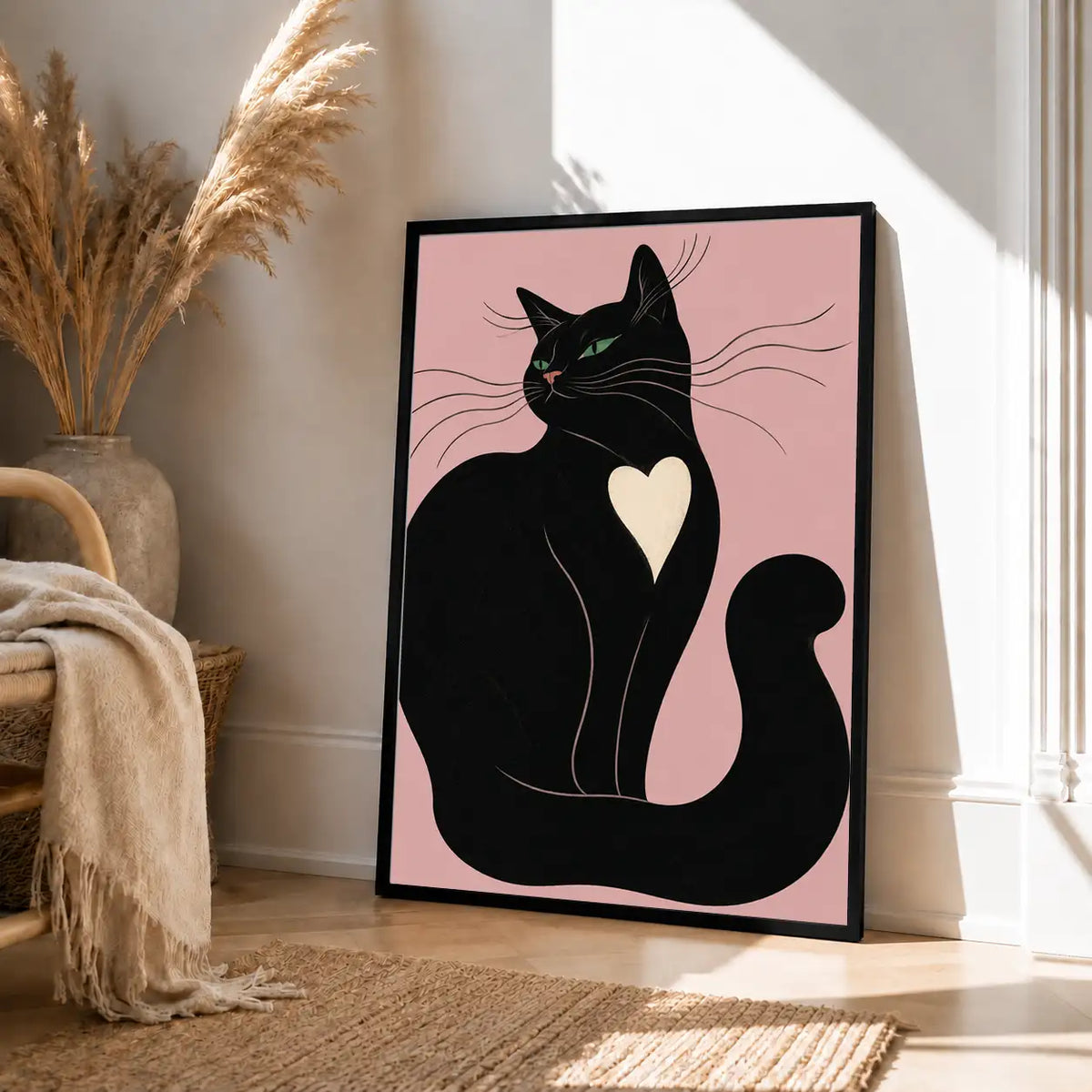 Black Cat with White Heart Wall Art 4