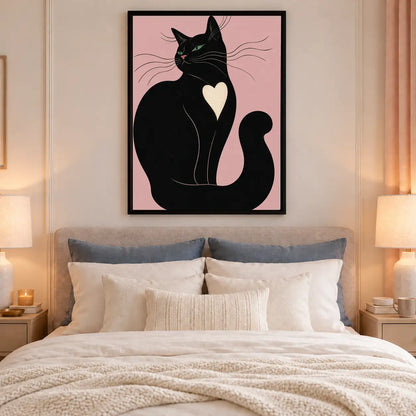 Black Cat with White Heart Wall Art 6