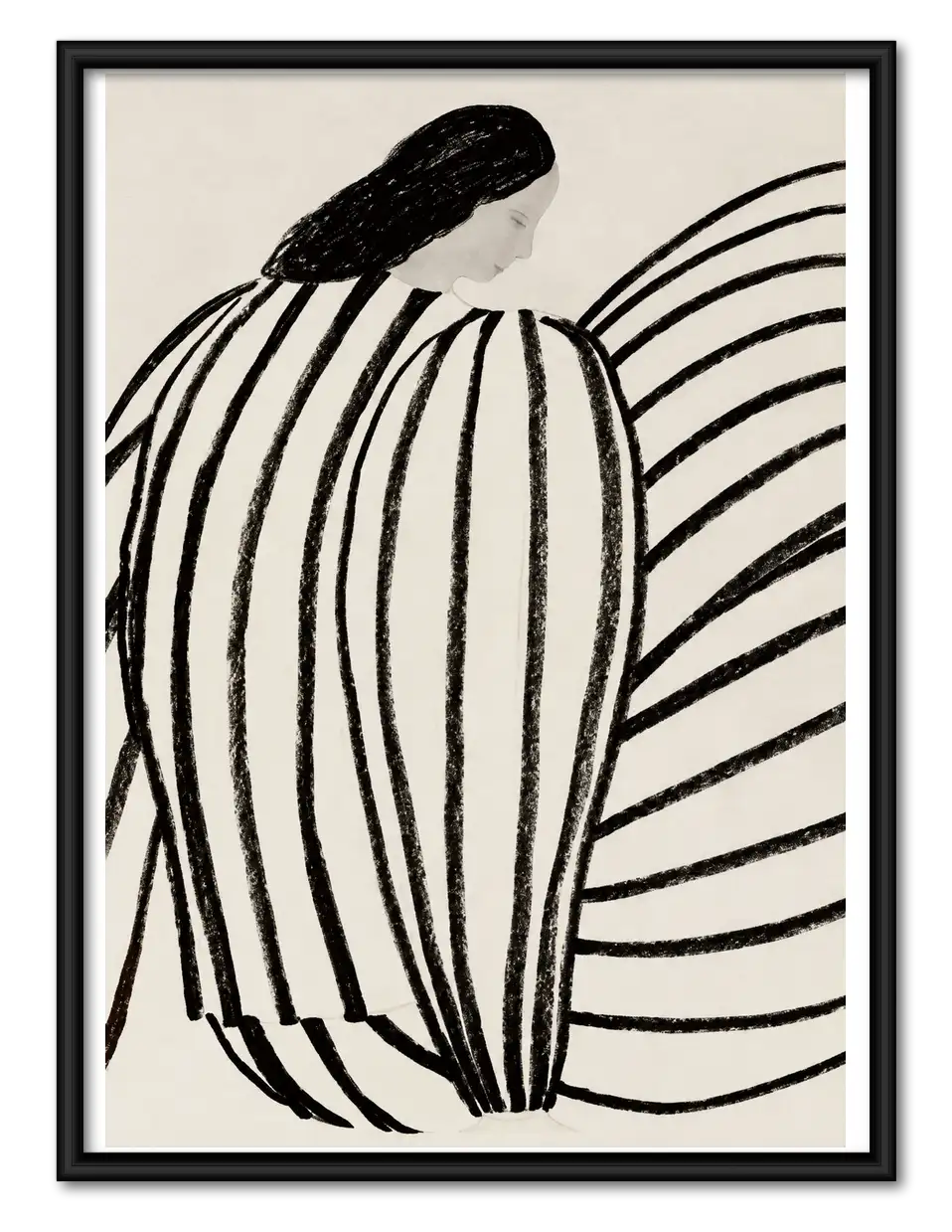 Black Striped Woman Line Art Wall Decor 1
