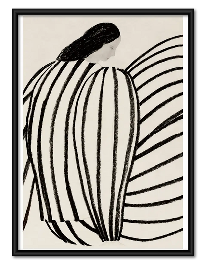 Black Striped Woman Line Art Wall Decor 1