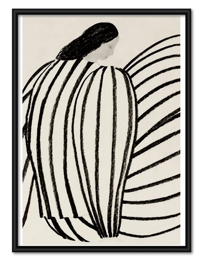Black Striped Woman Line Art Wall Decor
