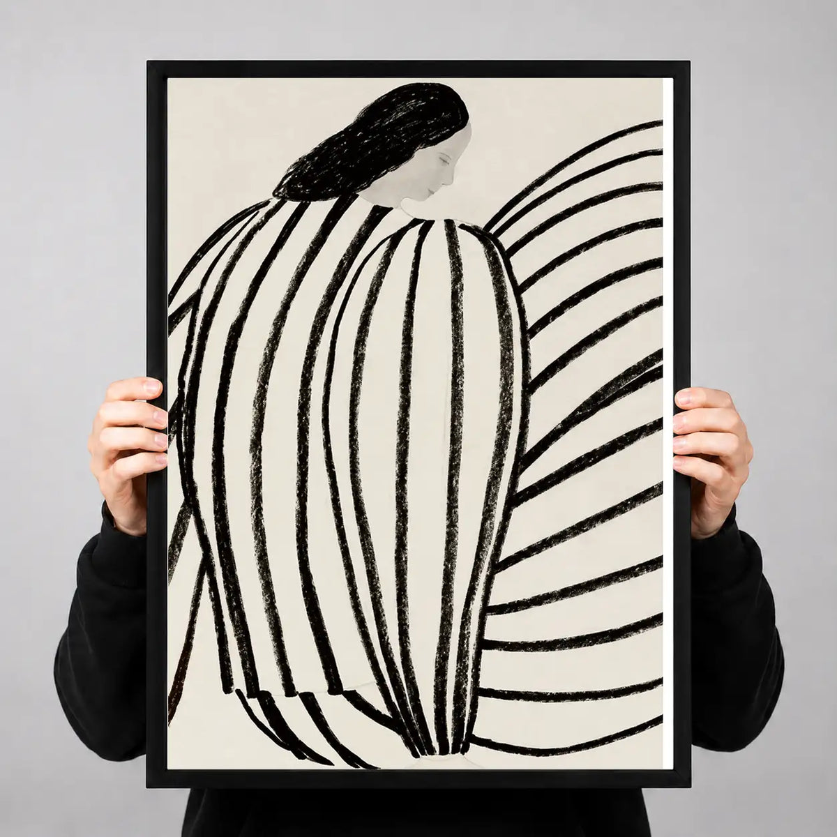 Black Striped Woman Line Art Wall Decor 3