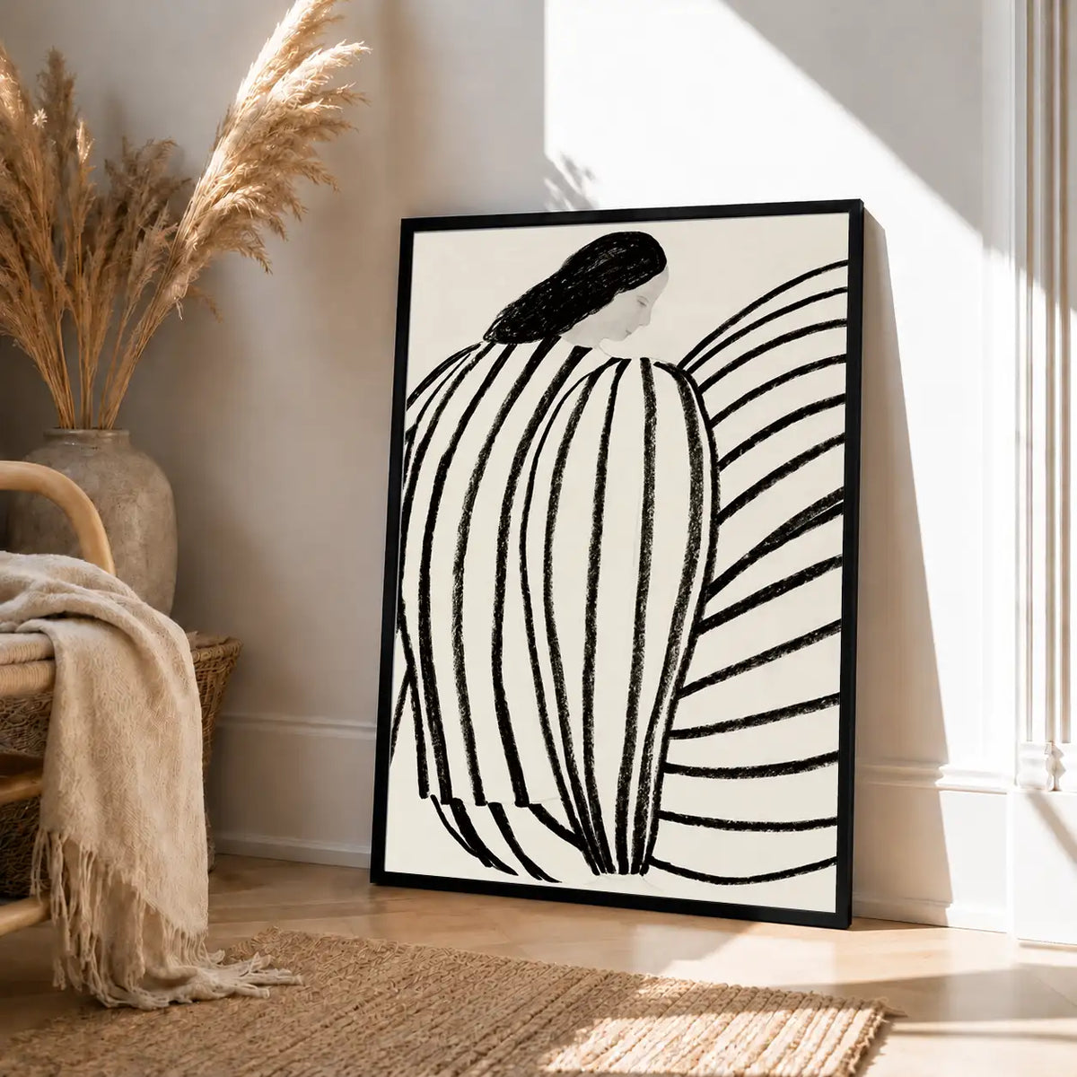 Black Striped Woman Line Art Wall Decor 4