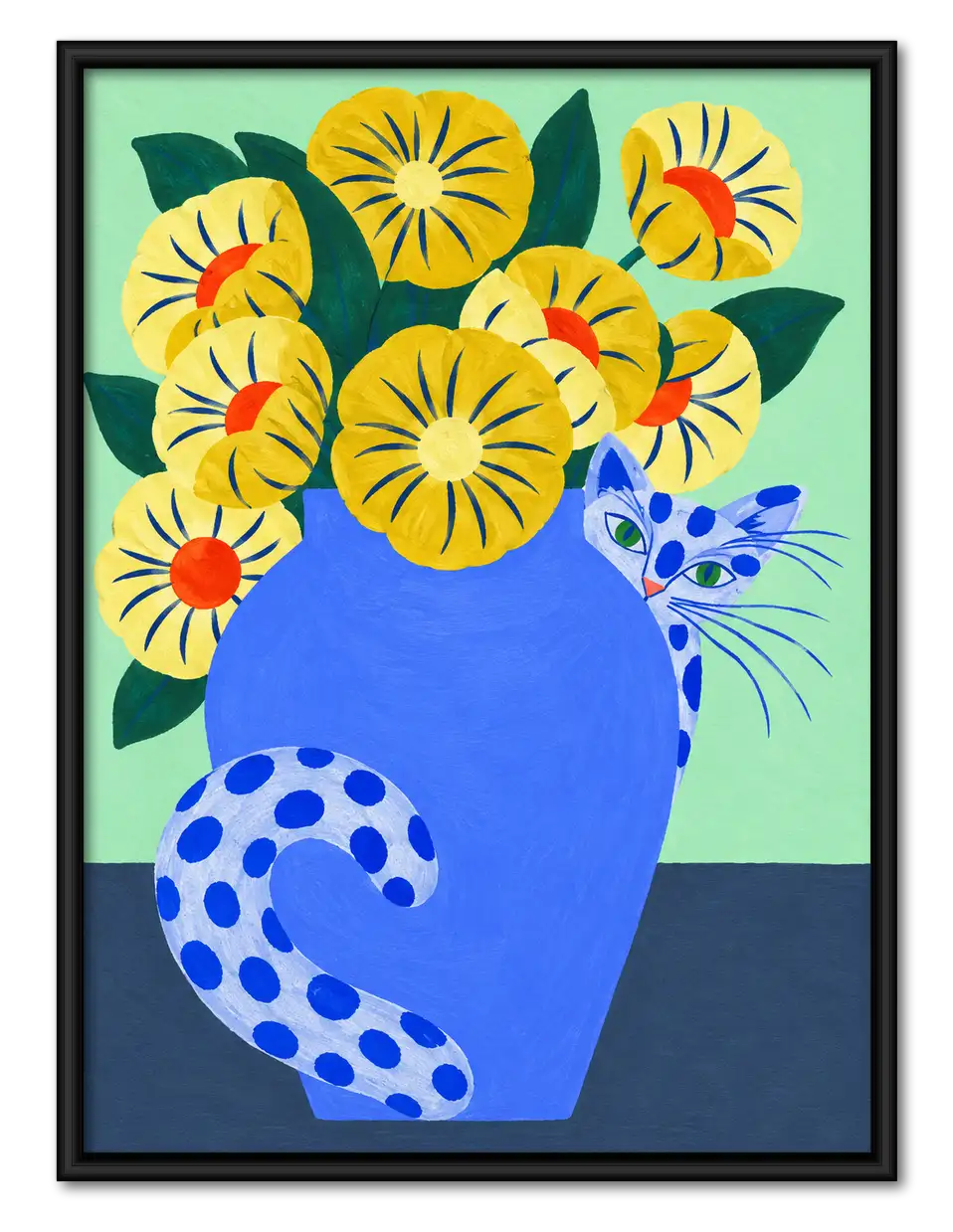 Blue Cat in Flower Vase Wall Art 1