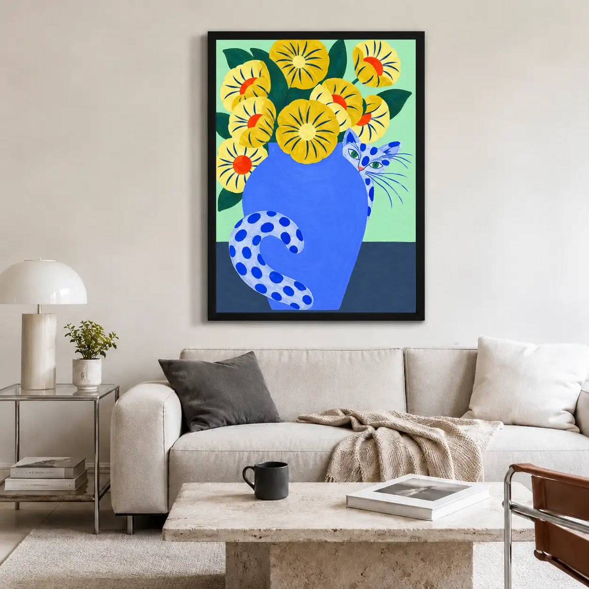 Blue Cat in Flower Vase Wall Art 2