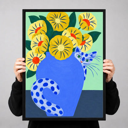 Blue Cat in Flower Vase Wall Art 3