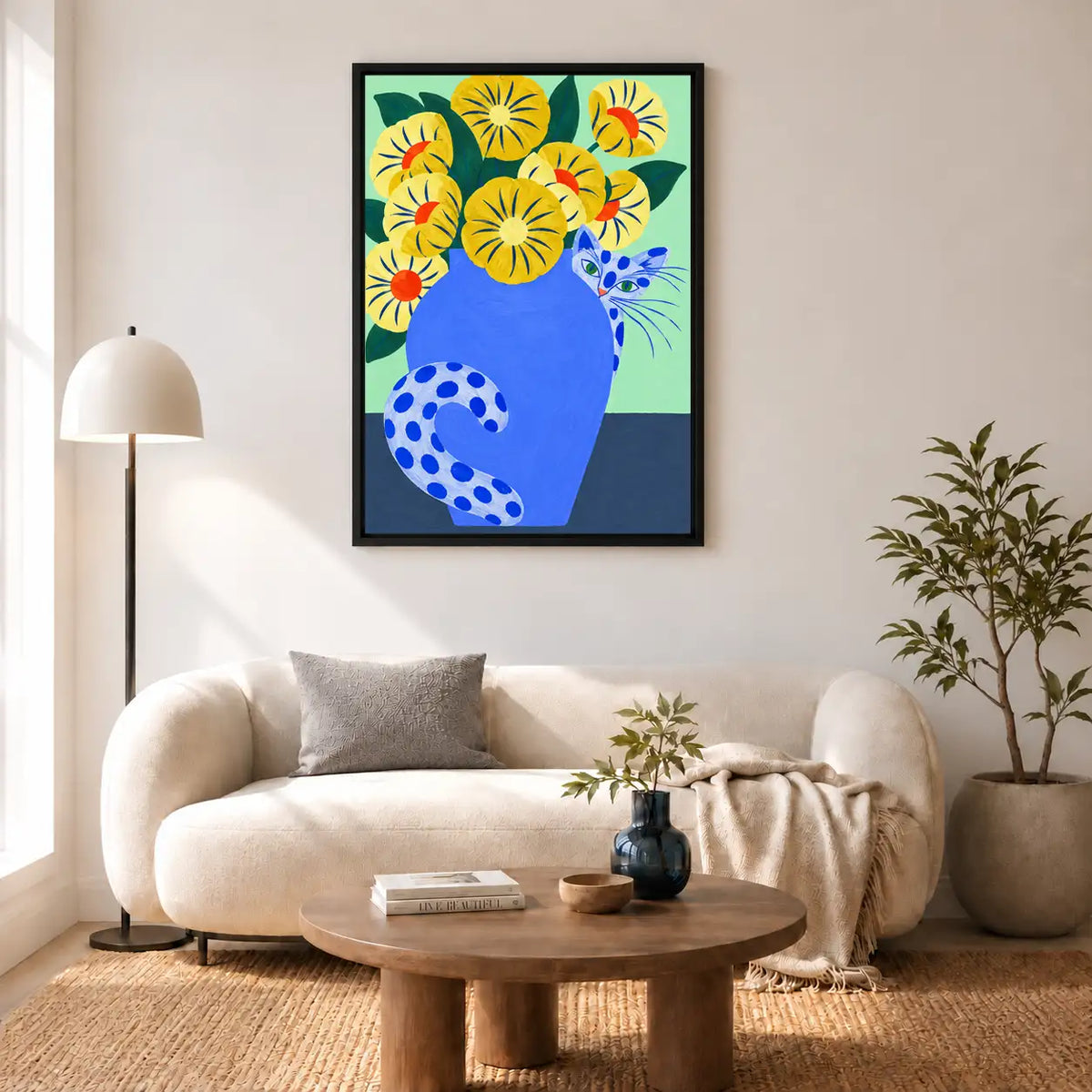 Blue Cat in Flower Vase Wall Art 5