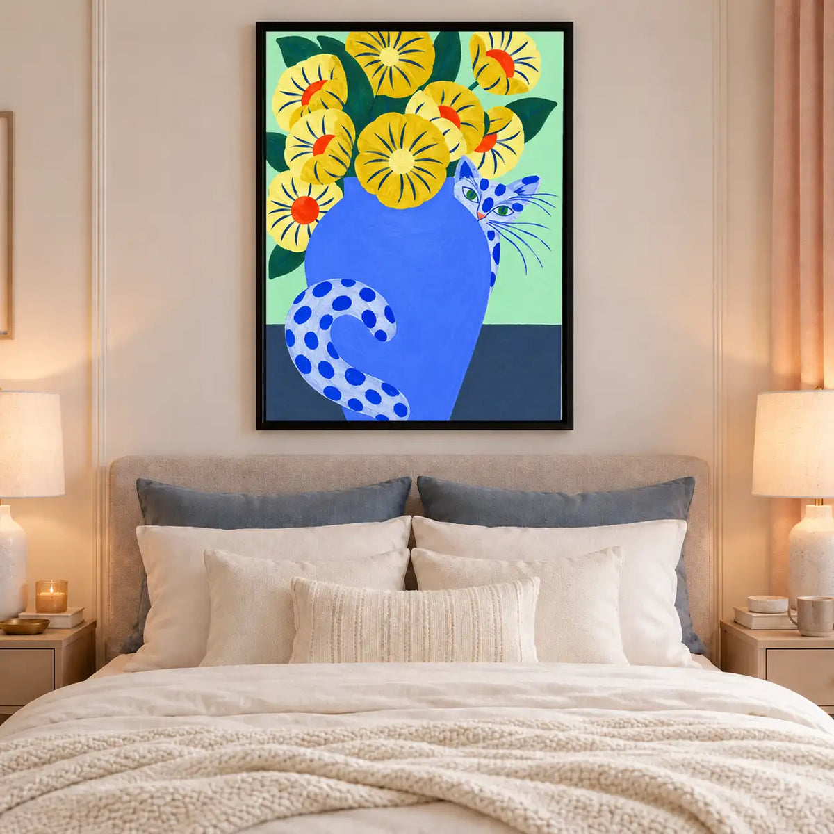 Blue Cat in Flower Vase Wall Art 6