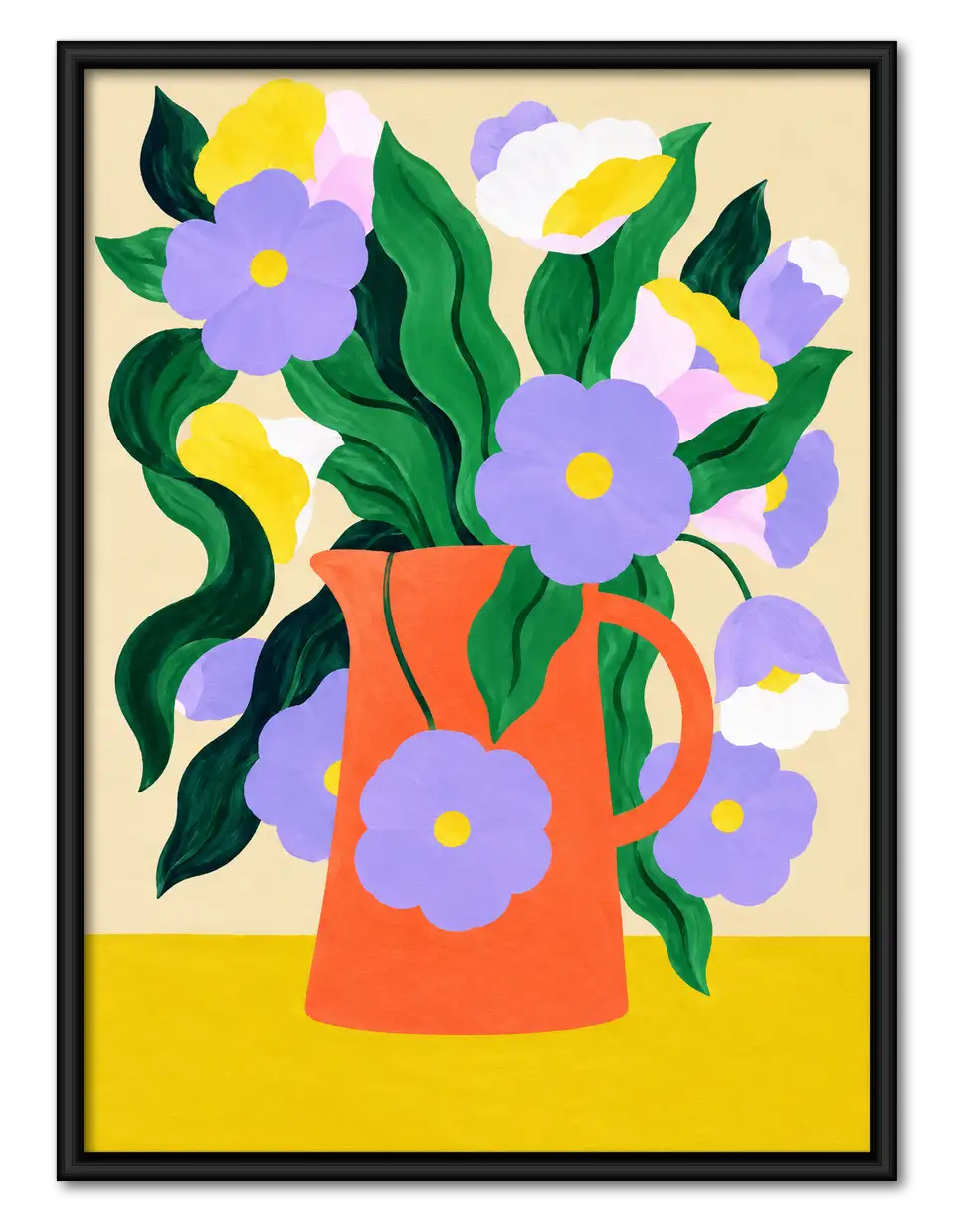 Blue Flowers in Orange Pitcher Wall Art 1