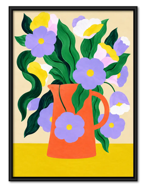 Blue Flowers in Orange Pitcher Wall Art