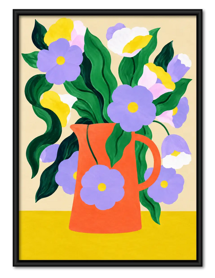 Blue Flowers in Orange Pitcher Wall Art