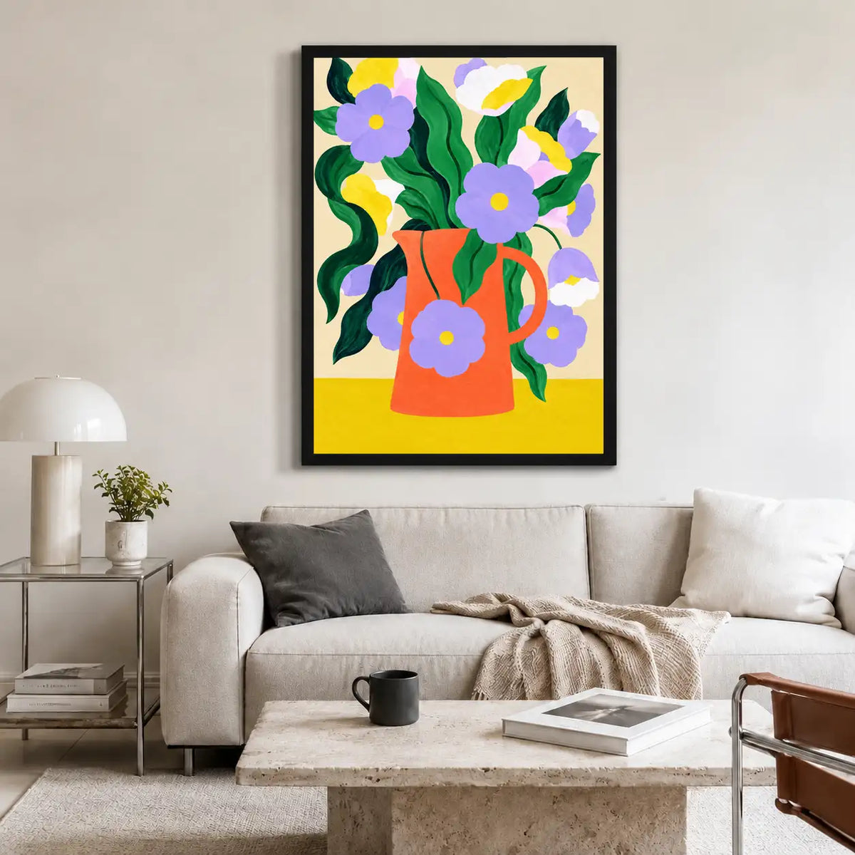 Blue Flowers in Orange Pitcher Wall Art 2