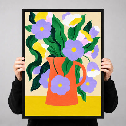 Blue Flowers in Orange Pitcher Wall Art 3